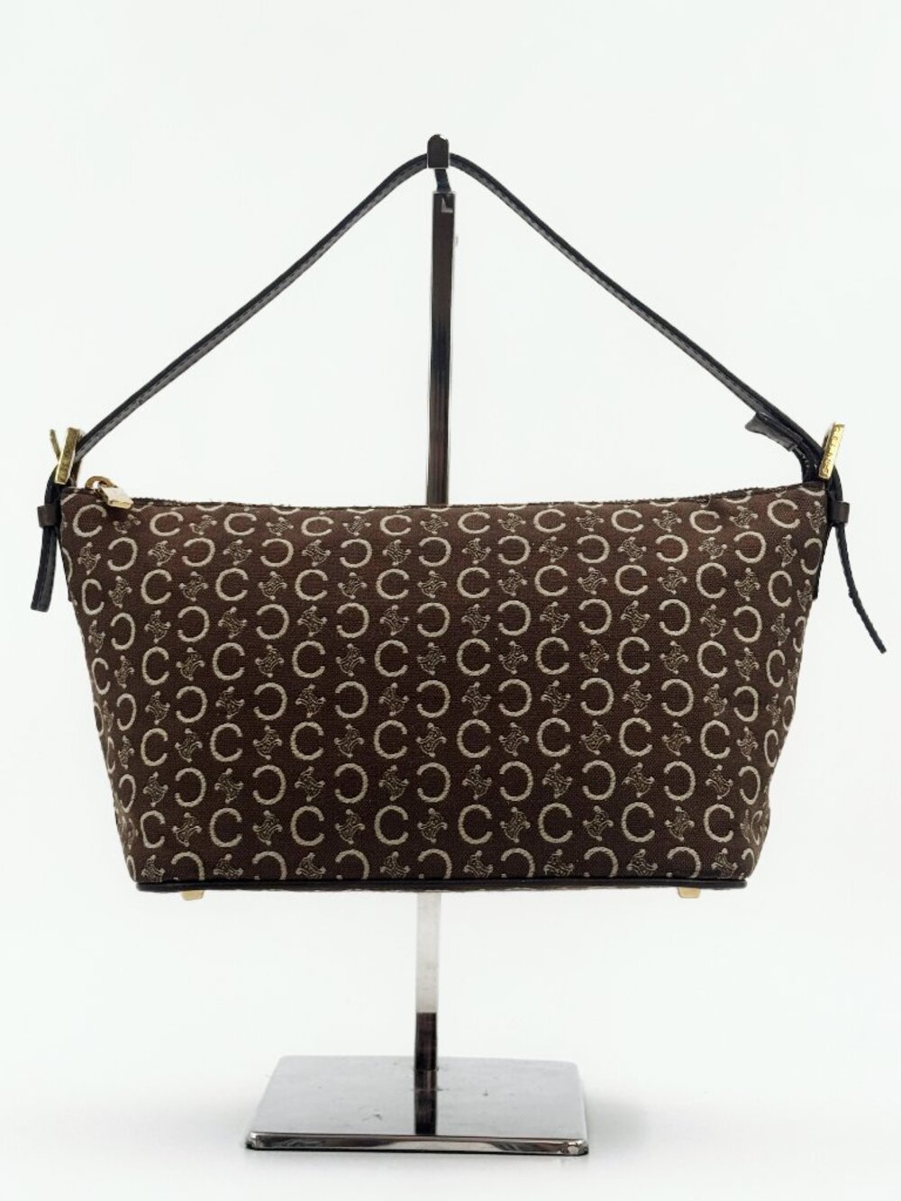 CELINE Vintage C Macadam Monogram Shoulder Bag Brown Canvas Leather
